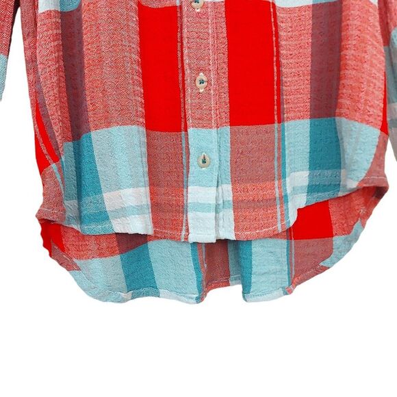 Anthropologie Pilcro Breeze Plaid Blouse Womens XS Red Blue Button Raglan Sleeve - Picture 5 of 12